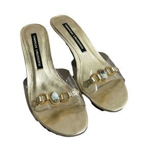 NWT Chinese Laundry Gold Rhinstone Clear Kitten Heels